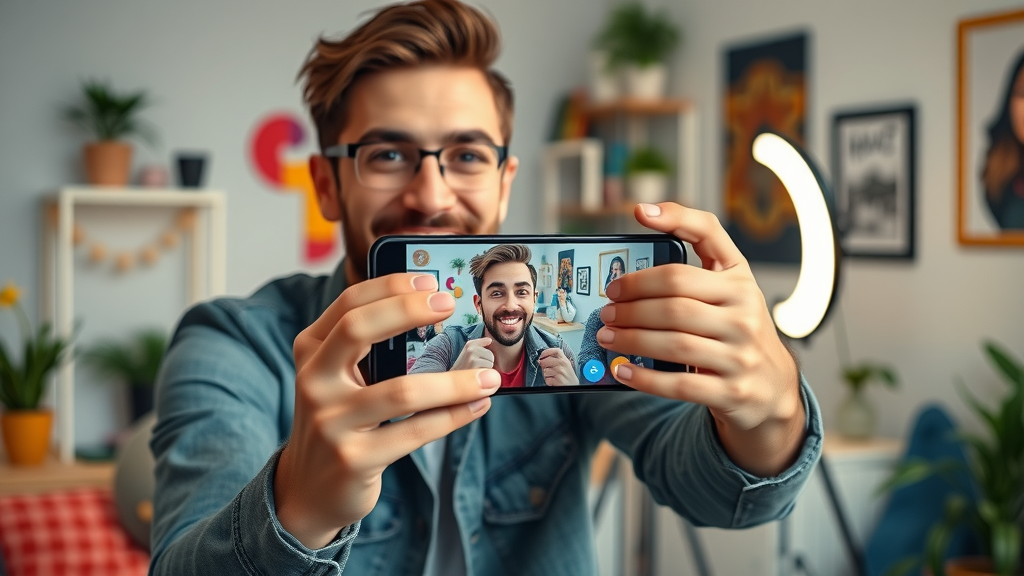 video content influencer doing live stream on social media platforms