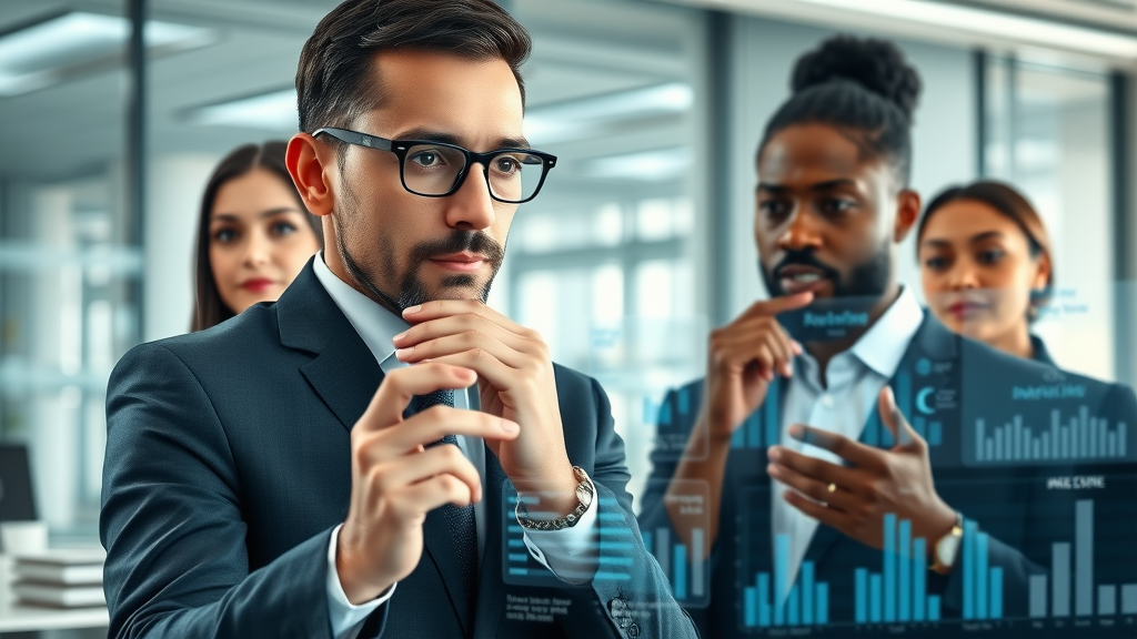 dynamic business professionals analyzing marketing trend data on digital screens, content marketing trends
