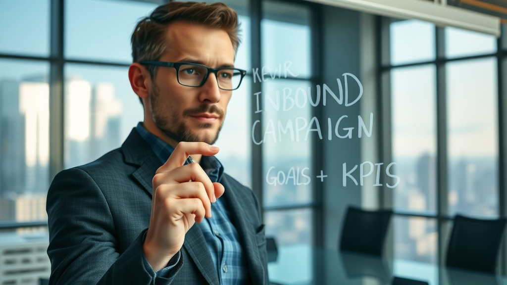 professional marketer setting inbound marketing campaign goals and KPIs on a glass board