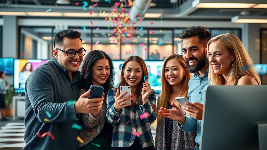 brand marketing team reviewing results of a viral interactive campaign, content marketing trends