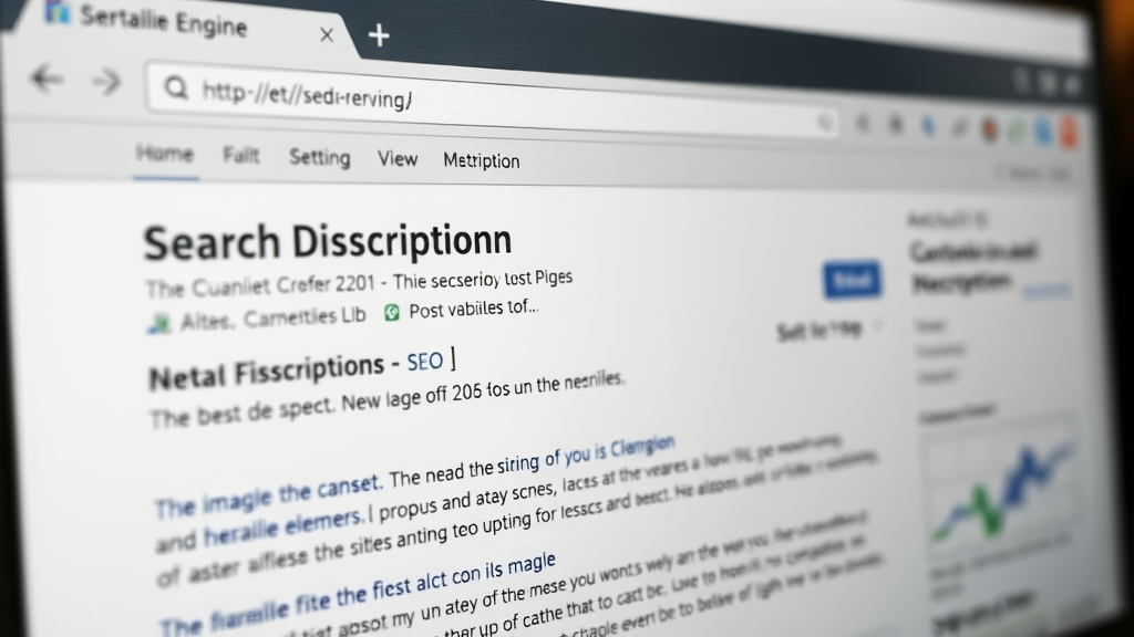 search engine result page with meta titles and descriptions highlighted, search engine optimization, concise elements, browser desktop interface