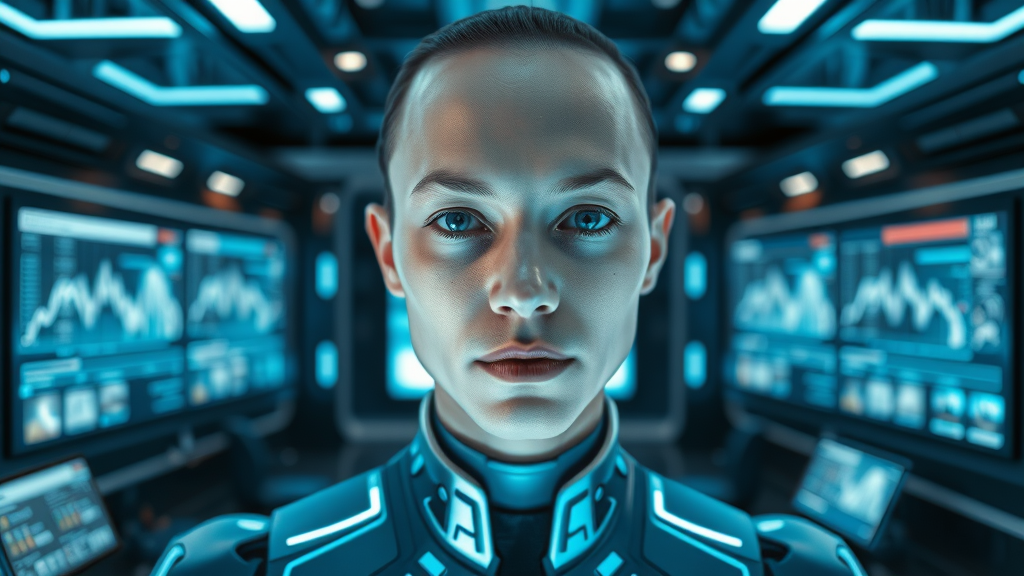 futuristic AI interface generating content for digital marketing, ai tool for content marketing trends